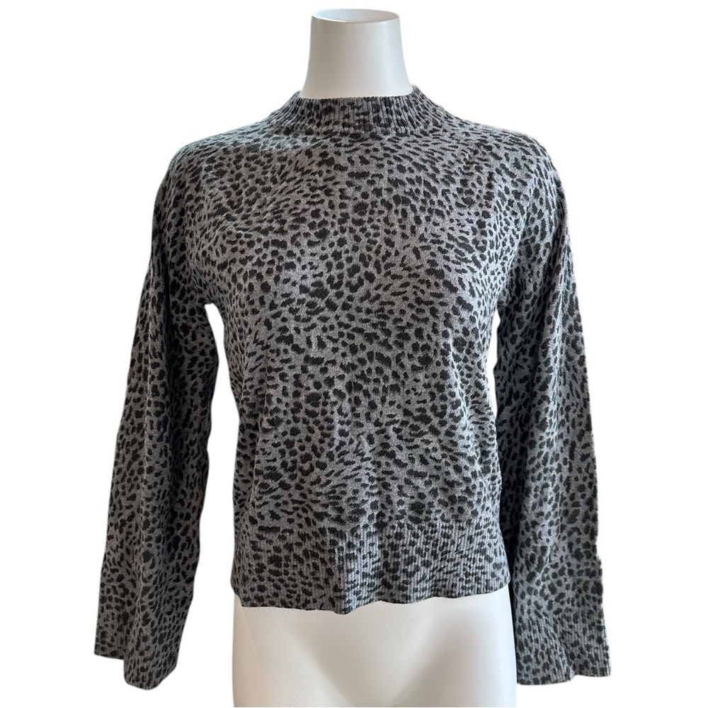 NWT Monrow Cashmere Blend Sporty Sweater Leopard Print Size XS